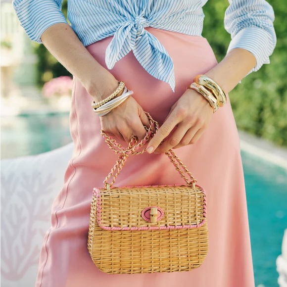 Handbags - Waverly Wicker Handbag - Color Natural/Rose Pink